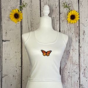 🆕 Handmade White crop top with butterfly size S